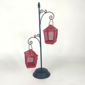 Tea Light Lantern Candle Holder Large Red Black Home Decor